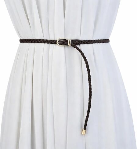 Women's Braided Skinny PU Leather Woven Belt for Summer Dresses Beach Vacation in Kuwait