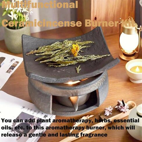 Incense Burner Kit, Zen Burner, Zen Ceramic Incense Holder with Wooden Tongs, Ceramic Aromatherapy Burner, Aromatherapy Stove for Bedtime Calm, Meditation, Home and Office in Saudi Arabia