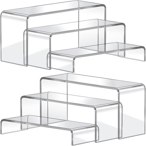 FUNFERY Acrylic Display Risers,2 Sets(7.8" L~8.2" L~8.6" L) Display Stand Shelf for Figure,Collectibles,Cupcake,Clear Acrylic Risers for Displays Case Cabinet,Dessert Table,Shelf Riser for Decor,Food in Saudi Arabia