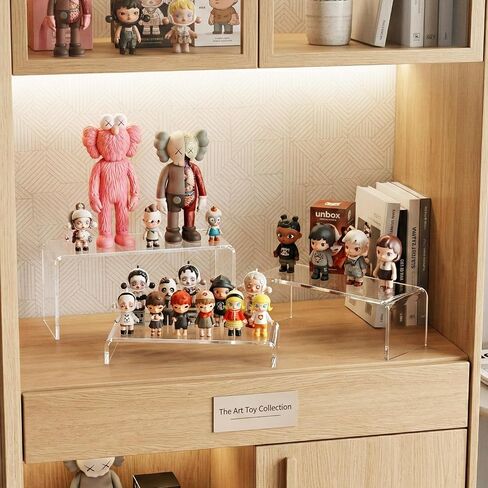 FUNFERY Acrylic Display Risers,2 Sets(7.8" L~8.2" L~8.6" L) Display Stand Shelf for Figure,Collectibles,Cupcake,Clear Acrylic Risers for Displays Case Cabinet,Dessert Table,Shelf Riser for Decor,Food in Saudi Arabia