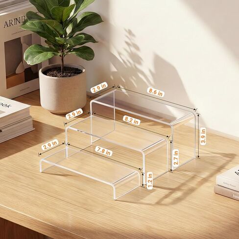 FUNFERY Acrylic Display Risers,2 Sets(7.8" L~8.2" L~8.6" L) Display Stand Shelf for Figure,Collectibles,Cupcake,Clear Acrylic Risers for Displays Case Cabinet,Dessert Table,Shelf Riser for Decor,Food in Saudi Arabia