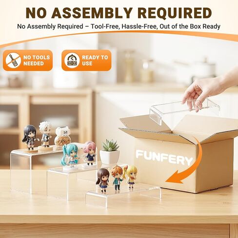 FUNFERY Acrylic Display Risers,2 Sets(7.8" L~8.2" L~8.6" L) Display Stand Shelf for Figure,Collectibles,Cupcake,Clear Acrylic Risers for Displays Case Cabinet,Dessert Table,Shelf Riser for Decor,Food in Saudi Arabia