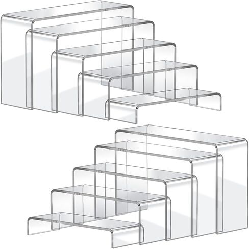FUNFERY Acrylic Display Risers,2 Sets(7.8" L~8.2" L~8.6" L) Display Stand Shelf for Figure,Collectibles,Cupcake,Clear Acrylic Risers for Displays Case Cabinet,Dessert Table,Shelf Riser for Decor,Food in Saudi Arabia