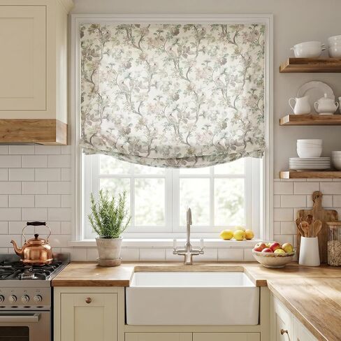Everyday Celebration Elegant Floral Bird Relaxed Roman Shades, Light Filtering Blinds, Cordless Lift, Pull Down Window Treatment for Home, 34" W x 64" H Blossombird in Saudi Arabia