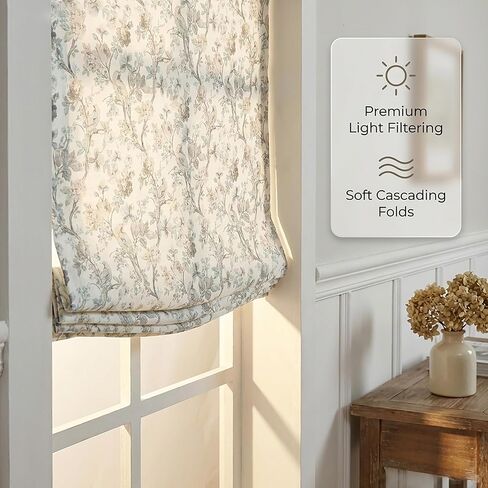 Everyday Celebration Elegant Floral Bird Relaxed Roman Shades, Light Filtering Blinds, Cordless Lift, Pull Down Window Treatment for Home, 34" W x 64" H Blossombird in Saudi Arabia