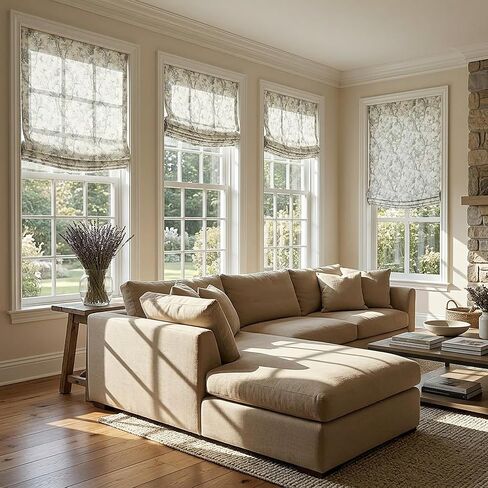 Everyday Celebration Elegant Floral Bird Relaxed Roman Shades, Light Filtering Blinds, Cordless Lift, Pull Down Window Treatment for Home, 34" W x 64" H Blossombird in Saudi Arabia