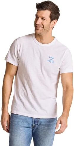 Life is Good. Men's Sail Into the Sunset Short Sleeve Slub Slim Fit Tee, Cloud White in Kuwait