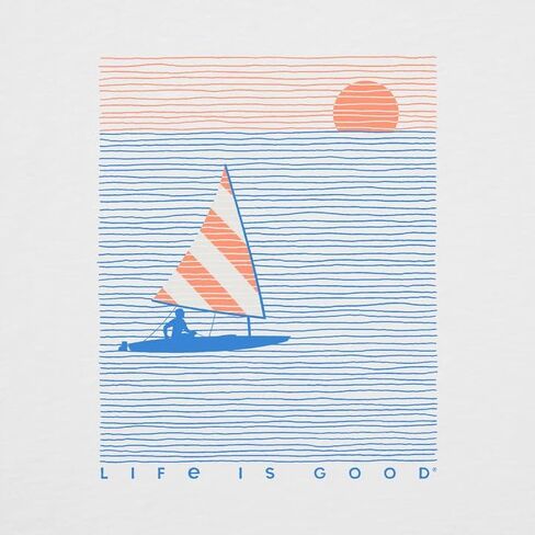 Life is Good. Men's Sail Into the Sunset Short Sleeve Slub Slim Fit Tee, Cloud White in Kuwait
