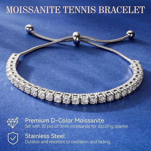 Moissanite Tennis Bracelet for Women Adjustable, 3/4/5mm Lab Diamond Bracelet 18k white gold plated, Wedding Bridal Prom Jewelry Birthday Gift for Mother Wife Girlfriend in Saudi Arabia