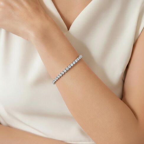 Moissanite Tennis Bracelet for Women Adjustable, 3/4/5mm Lab Diamond Bracelet 18k white gold plated, Wedding Bridal Prom Jewelry Birthday Gift for Mother Wife Girlfriend in Saudi Arabia