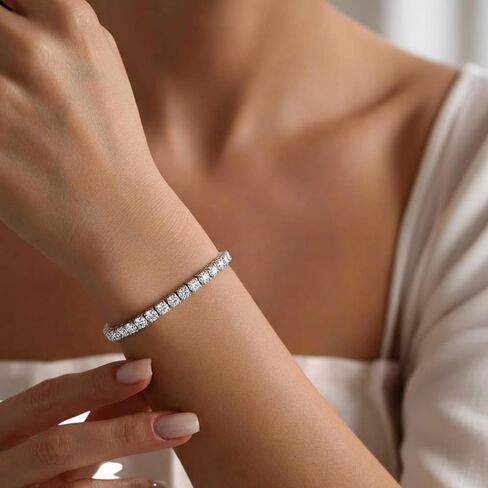 Moissanite Tennis Bracelet for Women Adjustable, 3/4/5mm Lab Diamond Bracelet 18k white gold plated, Wedding Bridal Prom Jewelry Birthday Gift for Mother Wife Girlfriend in Saudi Arabia