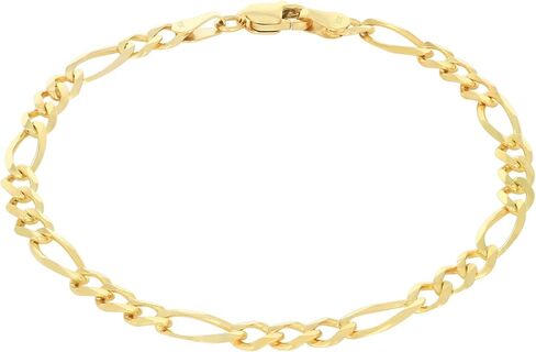 Nuragold 10k Real Yellow Gold Solid Figaro Link 4.5mm Chain Bracelet (7"-9") Italian Jewelry for Men & Women in Kuwait