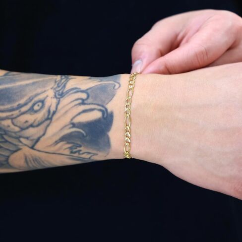 Nuragold 10k Real Yellow Gold Solid Figaro Link 4.5mm Chain Bracelet (7"-9") Italian Jewelry for Men & Women in Kuwait