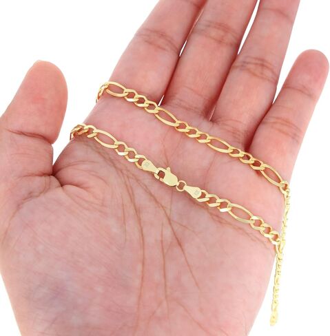 Nuragold 10k Real Yellow Gold Solid Figaro Link 4.5mm Chain Bracelet (7"-9") Italian Jewelry for Men & Women in Kuwait