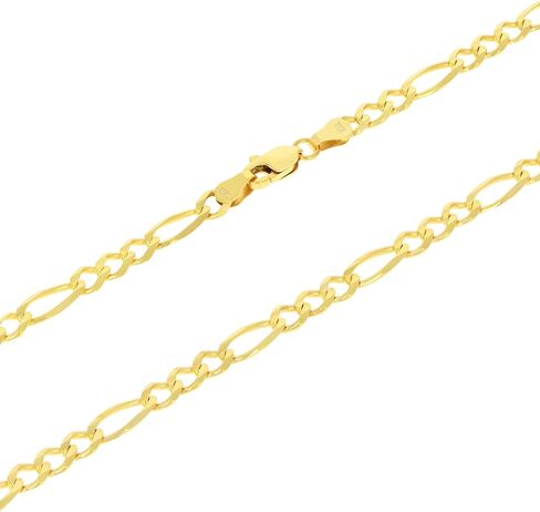 Nuragold 10k Real Yellow Gold Solid Figaro Link 4.5mm Chain Bracelet (7"-9") Italian Jewelry for Men & Women in Kuwait