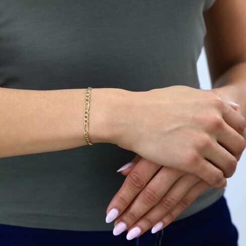 Nuragold 10k Real Yellow Gold Solid Figaro Link 4.5mm Chain Bracelet (7"-9") Italian Jewelry for Men & Women in Kuwait