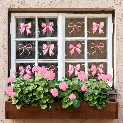 JarThenaAMCS 9 Sheets Trendy Bow Window Clings Watercolor Light Pink Bow Window Stickers Double-Sided Glass Decals for Valentine's Day Coquette Birthday Home School Office Decor in Kuwait