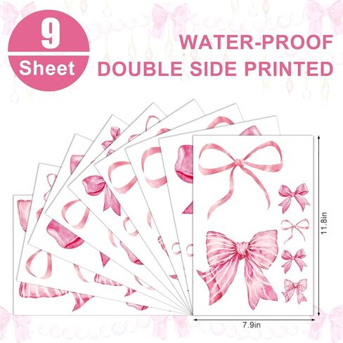 JarThenaAMCS 9 Sheets Trendy Bow Window Clings Watercolor Light Pink Bow Window Stickers Double-Sided Glass Decals for Valentine's Day Coquette Birthday Home School Office Decor in Kuwait