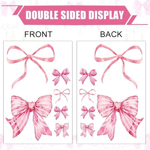 JarThenaAMCS 9 Sheets Trendy Bow Window Clings Watercolor Light Pink Bow Window Stickers Double-Sided Glass Decals for Valentine's Day Coquette Birthday Home School Office Decor in Kuwait