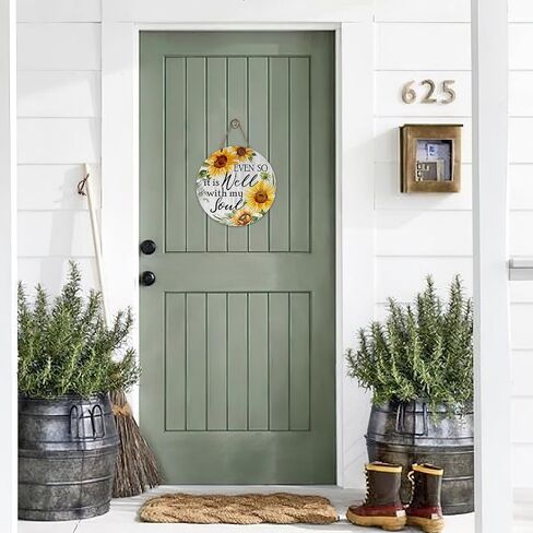 Sunflower Inspirational Front Door Sign, Spring Summer Even So It is Well with My Soul Flower Wood Hanger Porch Home Decor, Fall Floral Farmhouse Wooden Wreath Indoor Wall Hanging Decoration in Saudi Arabia