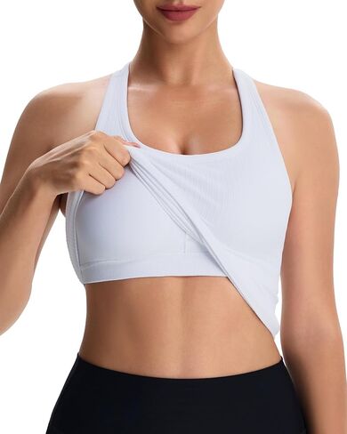 Seamless Racerback Sports Tank Top for Women - Ribbed Padded Workout Camisole with Built-in Bra for Yoga Gym Running Fitness in Saudi Arabia