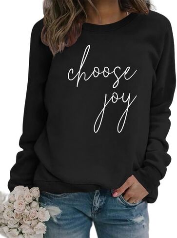 Women's Sweatshirt Choose Joy Letter Print Long Sleeve Crew Neck Pullover Top Jesus Religious Christian Casual Shirt in Saudi Arabia