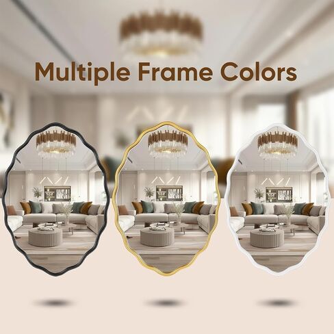 Oval Bathroom Mirror Wall Mounted Large Decorative Wall Mirror for Living Room, Bedroom, or Entryway – Vintage Sunburst Design with Beveled Detailing – Wavy Frame Vanity Mirror (Black) in Saudi Arabia