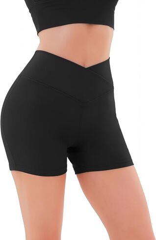 Crossover High Waisted Biker Shorts for Women, Non See Through Yoga Workout Athletic Shorts, Soft Stretchy Fabric in Saudi Arabia