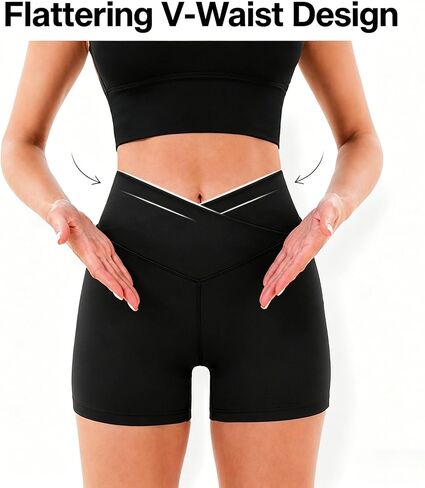 Crossover High Waisted Biker Shorts for Women, Non See Through Yoga Workout Athletic Shorts, Soft Stretchy Fabric in Saudi Arabia
