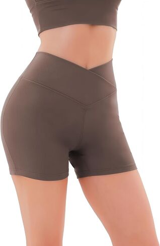 Crossover High Waisted Biker Shorts for Women, Non See Through Yoga Workout Athletic Shorts, Soft Stretchy Fabric in Saudi Arabia