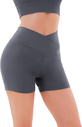 Crossover High Waisted Biker Shorts for Women, Non See Through Yoga Workout Athletic Shorts, Soft Stretchy Fabric in Saudi Arabia