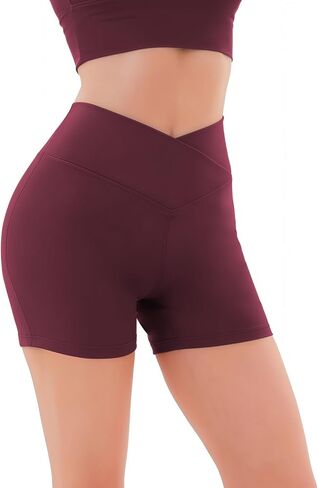 Crossover High Waisted Biker Shorts for Women, Non See Through Yoga Workout Athletic Shorts, Soft Stretchy Fabric in Saudi Arabia