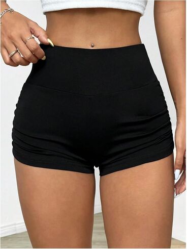 WDIRARA Women's High Waisted Yoga Shorts Ruched Sports Gym Workout Running Biker Shorts in Kuwait