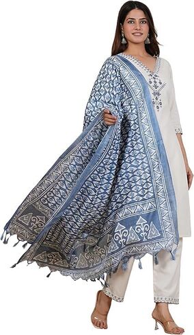Women’s Embroidered Cotton Flex Kurta Set with Printed Dupatta | Indian Ethnic Outfit for Festive & Casual Wear in Kuwait