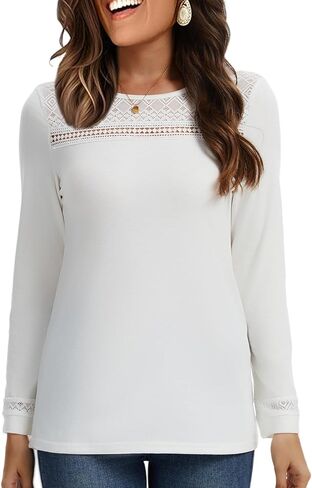 Long Sleeve Shirts for Women Business Casual Tunic Lace Top Dressy for Office Mesh Fall Fashion Clothes Mothers Day Gifts in Saudi Arabia