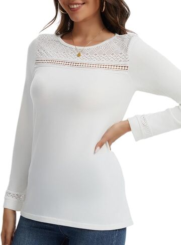 Long Sleeve Shirts for Women Business Casual Tunic Lace Top Dressy for Office Mesh Fall Fashion Clothes Mothers Day Gifts in Saudi Arabia