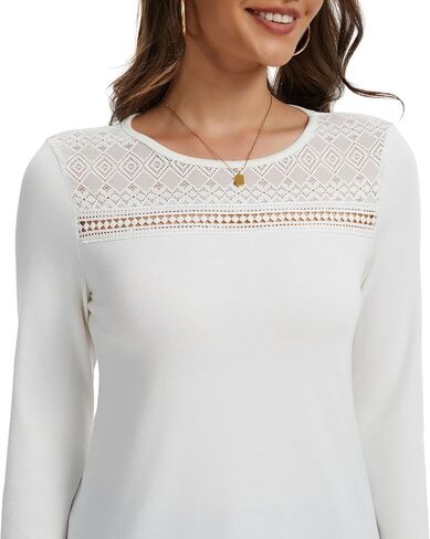 Long Sleeve Shirts for Women Business Casual Tunic Lace Top Dressy for Office Mesh Fall Fashion Clothes Mothers Day Gifts in Saudi Arabia