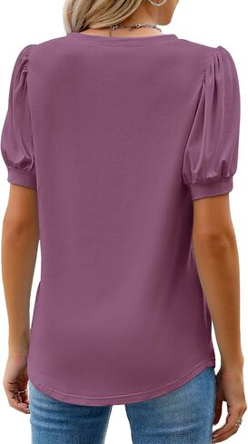 WEACZZY Womens Short Sleeve T-Shirts Pleated Shirts Crew Neck Puff Sleeves Tunic Top Basic Casual Blouse Fashion Outfits 2026 in Saudi Arabia