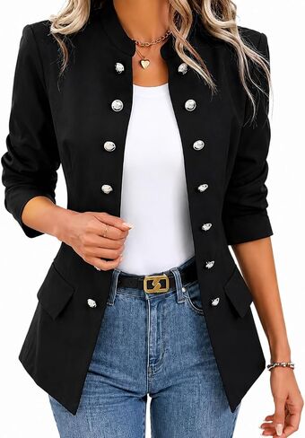 Women's Button Blazer Jacket Collarless Open Front Elegant Fitted Fashion Casual Work Coat in Kuwait