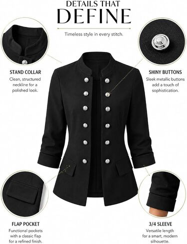 Women's Button Blazer Jacket Collarless Open Front Elegant Fitted Fashion Casual Work Coat in Kuwait