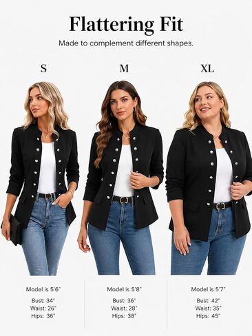 Women's Button Blazer Jacket Collarless Open Front Elegant Fitted Fashion Casual Work Coat in Kuwait