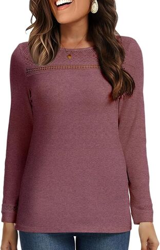 Long Sleeve Shirts for Women Business Casual Tunic Lace Top Dressy for Office Mesh Fall Fashion Clothes Mothers Day Gifts in Saudi Arabia