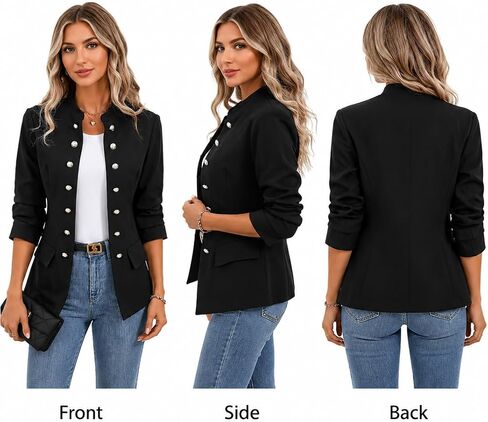 Women's Button Blazer Jacket Collarless Open Front Elegant Fitted Fashion Casual Work Coat in Kuwait