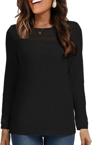 Long Sleeve Shirts for Women Business Casual Tunic Lace Top Dressy for Office Mesh Fall Fashion Clothes Mothers Day Gifts in Saudi Arabia
