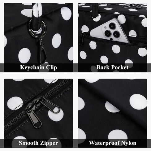 Nylon Polka Dots Bowler Bag Polka Dots Purse for Women Nylon Shoulder Bag Top Handle Tote Bag with Key Leash in Saudi Arabia