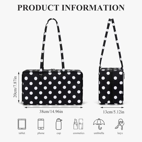 Nylon Polka Dots Bowler Bag Polka Dots Purse for Women Nylon Shoulder Bag Top Handle Tote Bag with Key Leash in Saudi Arabia