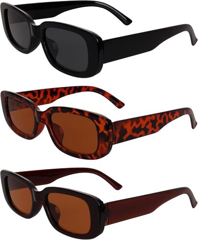3 Pairs Retro Rectangle Sunglasses for Women and Men 90s Vintage Narrow Square Sunnies Trendy Sun Glasses in Saudi Arabia