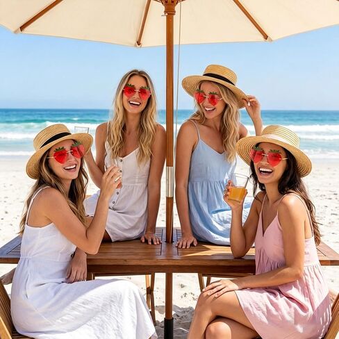 AnyDesign Strawberry Shape Sunglasses Red Strawberry Rimless Eyewear Fruit Theme Party Prom Accessories Costume Glasses for Women Girls Summer Holiday Birthday, Set of 4 in Kuwait
