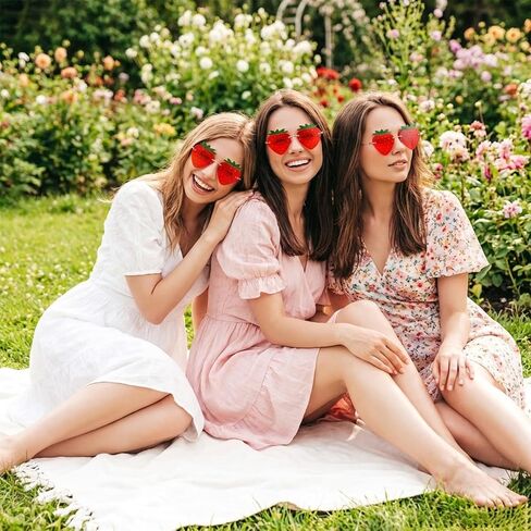 AnyDesign Strawberry Shape Sunglasses Red Strawberry Rimless Eyewear Fruit Theme Party Prom Accessories Costume Glasses for Women Girls Summer Holiday Birthday, Set of 4 in Kuwait