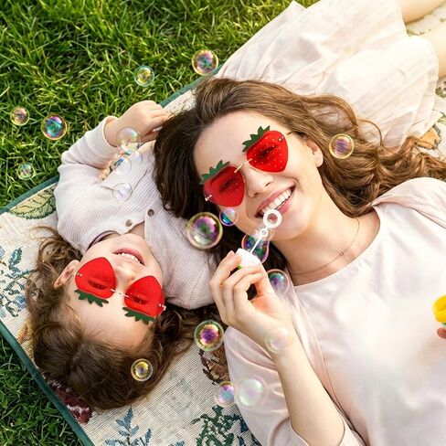 AnyDesign Strawberry Shape Sunglasses Red Strawberry Rimless Eyewear Fruit Theme Party Prom Accessories Costume Glasses for Women Girls Summer Holiday Birthday, Set of 4 in Kuwait